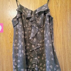 Candie's Olive Green Floral Ruffle Camisole with Pink Print